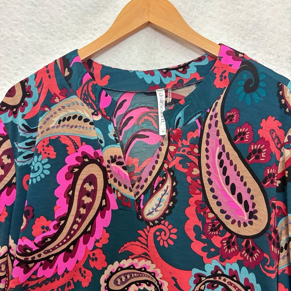 Dear Scarlett Tunic Top XL Bright Pop Art Neon Paisley Stretchy Blouse Flowy - Picture 3 of 8